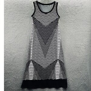 Kim‎ Rogers Womens Sleeveless Dress PL Black White Chevron Minimalist Statement